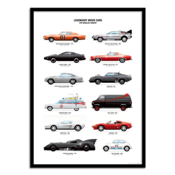 Olivier bourdereau - Affiche 50x70 cm et cadre noir - Legendary Movie Cars - Olivier Bourd