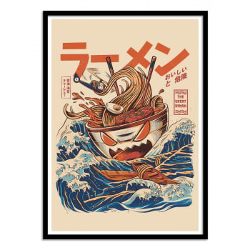 Ilustrata - Affiche 50x70 cm et cadre noir - Great Ramen off Kanagawa - Ilustrata