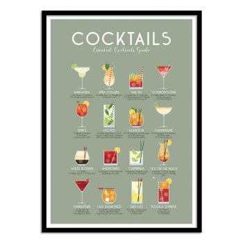 Frog posters - Affiche 30x40 cm et cadre noir - Essential cocktails guide - Frog Pos