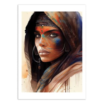 Affiche 50x70 cm - Watercolor Tuareg woman V2 - Chromatic fusion stud