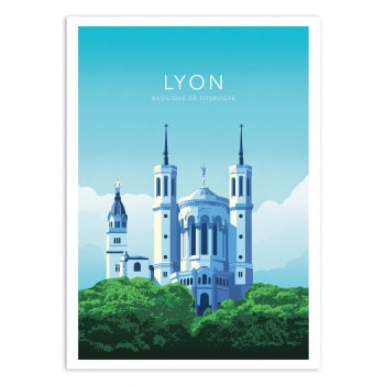 Affiche 50x70 cm - Lyon Basilique de Fourvière - Olivier Bourdereau