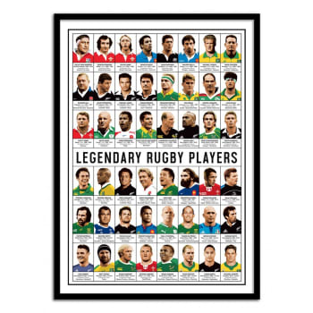 Olivier bourdereau - Affiche 30x40 cm et cadre noir - Legendary Rugby Players - Olivier Bo