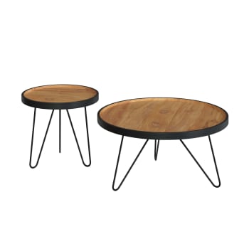 Bao - Tables gigognes en bois de teck recyclé et pieds en métal (lot de 2)