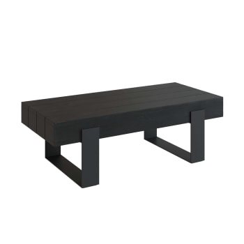 Lya - Table basse noire en bois de teck recyclé et pieds en métal