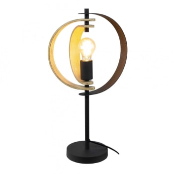 Flamel - Lampe à poser en bois marron et métal noir