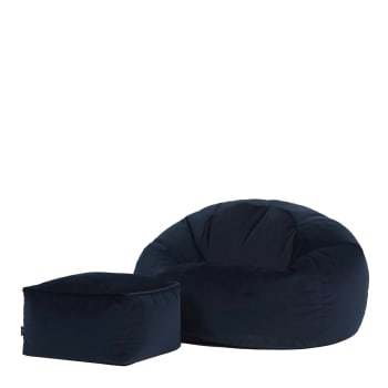 Aurora - Pouf avec repose-pied velours bleu minuit