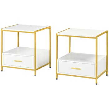 Homcom - Set di 2 comodini moderni con cassetto e ripiano aperto bianco e oro