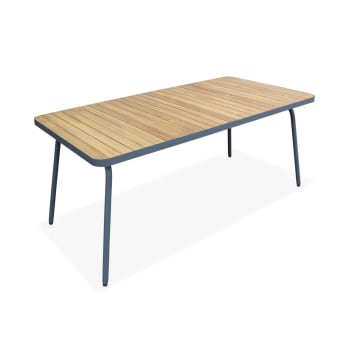 Sanur - Table de jardin en bois, acier anthracite, 6 places
