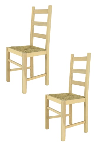 Rustica - Set 2 sedie struttura in faggio non trattato seduta paglia