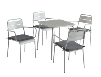 Pantone - Ensemble table 70x70cm et 4 chaises de jardin gris glacier