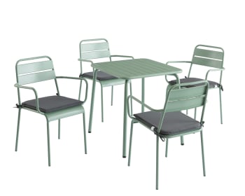 Pantone - Ensemble table 70x70 cm et 4 chaises de jardin vert menthe