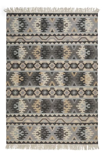 Balou - Tapis kilim pure laine tissé main ethnique chic à franges 240x340