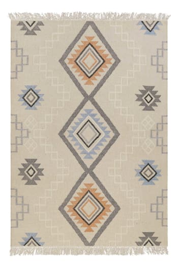 Jong - Tapis kilim pure laine tissé main ethnique chic à franges 200x290