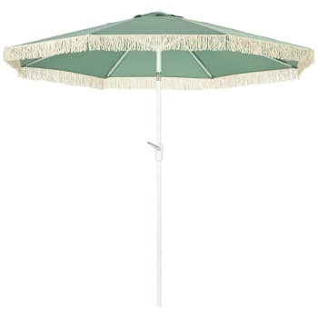 Parasol inclinable de jardin style bohème à franges polyester vert