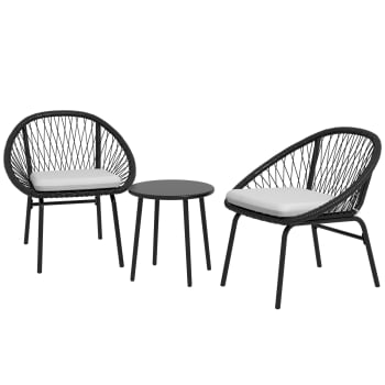 Outsunny - Set da giardino con 2 sedie e tavolino in acciaio e rattan PE nero