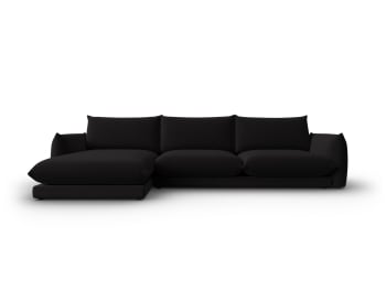 Naima - Canapé d'angle gauche 4 places en velours noir