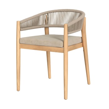 Izïa - Chaise de jardin en tissu beige et bois d'acacia