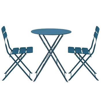 Annecy - Table de jardin ronde rabattable et 2 chaises pliantes bleu pacific