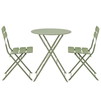 Annecy - Table de jardin ronde rabattable et 2 chaises pliantes vert tilleul
