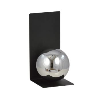 Mage - Applique avec étagère en métal noir et sphère à effet miroir