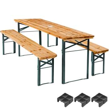 Ludwig - Ensemble de brasserie 3 pièces avec support parasol pliable marron
