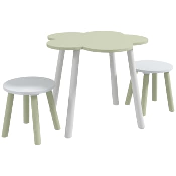 Zonekiz - Set tavolo e sedie per bambini 3 pezzi in mdf e legno di pino