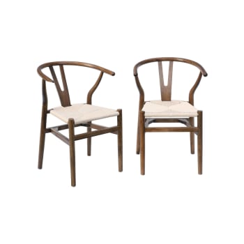 Cecile - Chaise en bois marron vieilli et cordes (lot de 2)