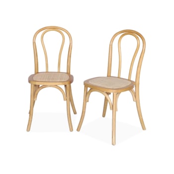 Bastille - Chaise en bois et rotin arrondie naturel (lot de 2)