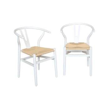 Cecile - Chaise en bois blanche assise en cordes (lot de 2)