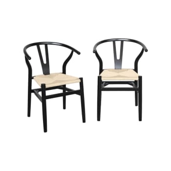Cecile - Chaise en bois noire assise en cordes (lot de 2)