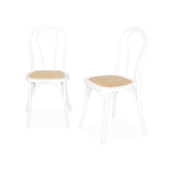 Bastille - Chaise en bois et rotin arrondie blanche (lot de 2)