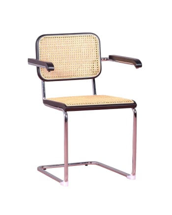 Cesca - Retro-Stuhl aus Rattan und Buchenholz mit Armlehnen, schwarz