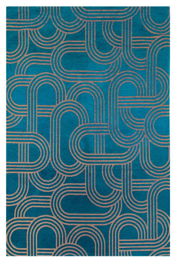 Fever - Tapis de salon moderne tissé plat bleu 200x280 cm