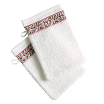 Africana - Lot de 2 gant de toilette 15x21 blanc cassé en coton 500 g/m²