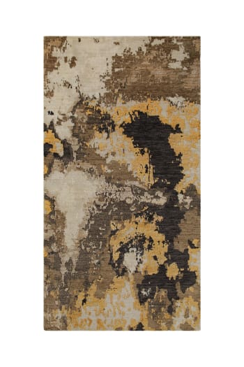 Manhattan - Tappeto design in pura lana e viscosa toni marrone a rilievo 50x80