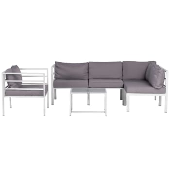 Madrid - Gartensofa-Set mit 5 Sitzplätzen aus Stahl, weiß