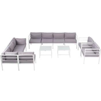 Madrid deluxe - Gartensofa-Set mit 10 Sitzplätzen aus Stahl, weiß