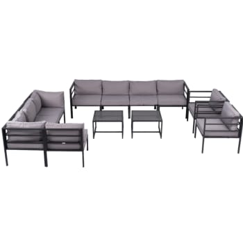 Madrid deluxe - Gartensofa-Set mit 10 Sitzplätzen aus Stahl, schwarz