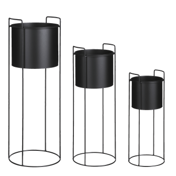 Favani - Lot de 3 cache-pots sur pied en métal noir