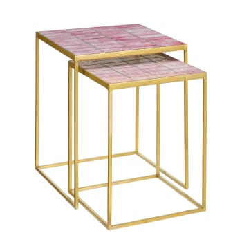 Aaron - Lot de 2 tables d'appoint d'extérieur en métal rose H48