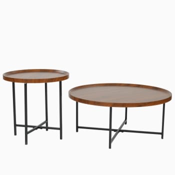 Ensemble tables basses gigognes rondes plateaux bois