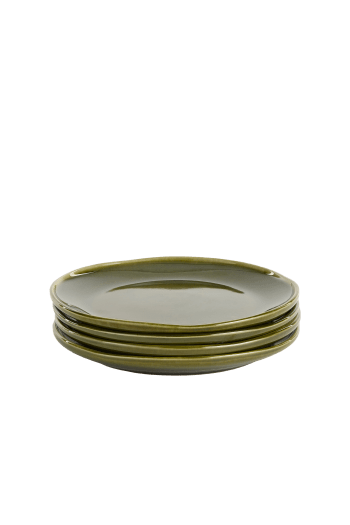 Rhea - Juego de 4 plato de postre de cerámica verde d20