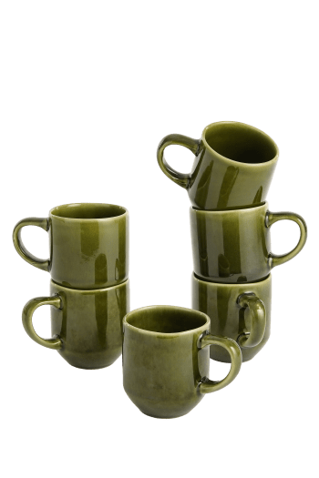 Rhea - Juego de 6 taza de cerámica verde 316ml
