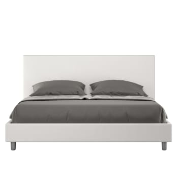 Naspy - Letto matrimoniale con rete 160x190 similpelle bianco