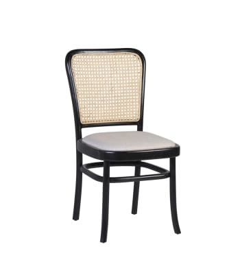 Set de 2 chaises en rotin avec assise rembourrée en bois noir