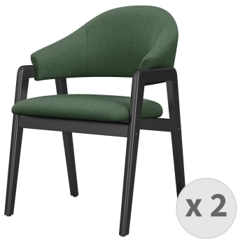 Wool - Chaise en tissu Sauge et bois noir (x2)