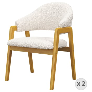 Wool - Chaise en tissu bouclette Ecru et bois naturel (x2)