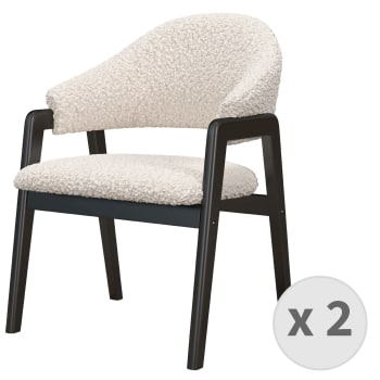 Wool - Chaise en tissu bouclette Ecru et bois noir (x2)
