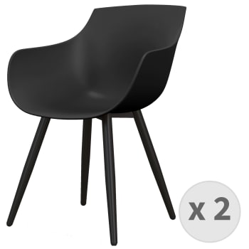 Yanice - Chaise Coque noire, pieds métal noir (x2)