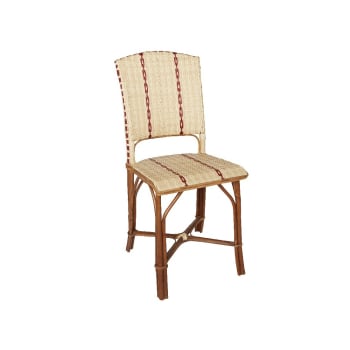 BISTROT - Chaise en rotin et résine beige avec liseré rouge